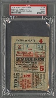 1936 World Series Giants Vs. Yankees Game 5 Ticket Stub - PSA/DNA VG-EX 4(MK)
